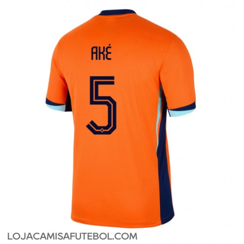 Camisa de Futebol Holanda Nathan Ake #5 Equipamento Principal Europeu 2024 Manga Curta